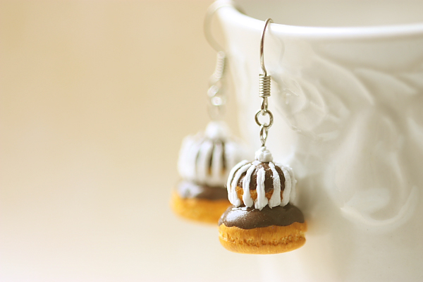 Miniature Food Jewelry - Chocolate Religieuse Earrings