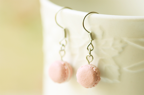 Miniature Food Jewelry - Soft Pink French Macaron Earrings