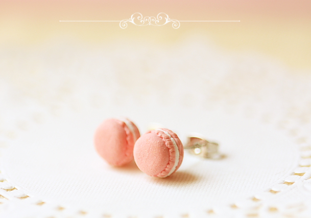 Food Jewelry - Sweet Pink French Macarons Earrings